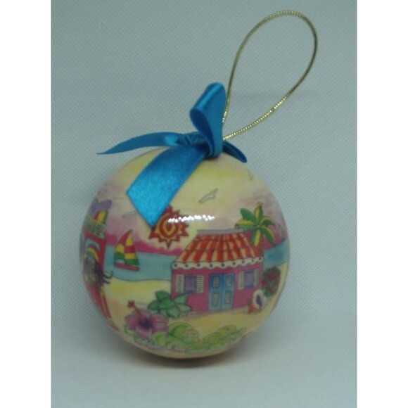 St. Thomas U.S.V.I. Ornament Agiftcorp Christmas 3" round hanging Reggae red bus - Picture 3 of 8